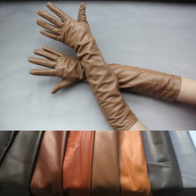 Long gloves winter sheepskin leather gloves women genuine leather mittens female long styleArm sleeve Brown lady fashion 2024 - buy cheap
