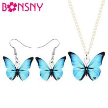Bonsny Acrylic Lovely Blue Morpho Butterfly Jewelry Sets Sweet Animal Insect Earrings Necklace For Women Kid Birthday Party Gift 2024 - buy cheap