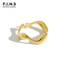 F.I.N.S dos tonos S925 anillos de plata esterlina INS Irregular ondulado liso anillo femenino abierto plata 925 anillo joyería fina accesorios 2024 - compra barato