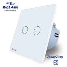 Welaik Кристалл Стекло Панель переключатель Белый настенный выключатель ЕС сенсорный выключатель Экран настенный выключатель света 2gang2way AC110 ~ 250 В a1922cw/b 2024 - купить недорого