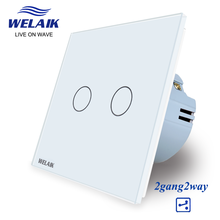 WELAIK Interruptor de Parede Interruptor Do Painel de Vidro Cristal Branco DA UE Interruptor de Toque Interruptor De Luz de Parede de Tela 2gang2way AC110 ~ 250 V A1922CW/B