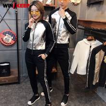 Spring Autumn Tracksuit Men Unisex Sports Suit Long Sleeve Slim Jacket Elastic Waist Striped Pants White T-Shirt 3 Piece Set 2024 - buy cheap