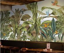 Papel de parede com flores e pássaros, papel de parede estilo nórdico, pintura de arte, mural criativo 3d, folha de banana, papel de parede tropical 2024 - compre barato