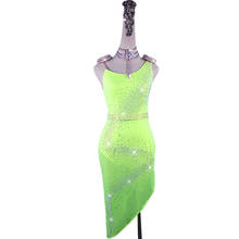 Vestido de dança latina feminino, vestido fluorescente verde brilhante para competição, vestidos para exercícios e salão de baile, salsa 2024 - compre barato