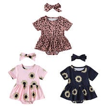 New Baby Girl’s Short-sleeved Romper Summer Fashion Leopard Pattern Skirt Jumpsuits and Headband Set 2024 - buy cheap