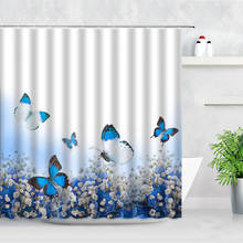 Blue Butterfly Floral Shower Curtains Rural Scenery White Flowers Rose Plant Printed Bathroom Curtain Waterproof Fabric Screens 2024 - buy cheap
