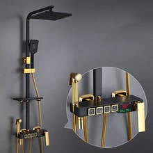 Digital preto & ouro conjunto de chuveiro banho misturador do banheiro torneiras chuveiro da banheira torneira do chuveiro com display digital 2024 - compre barato