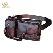 Fashion Genuine Cow Leather Male Cross-body Sling Bag Design Casual Travel Cigarette Case Travel Fanny Waist Belt Bag Men 8135 2024 - buy cheap