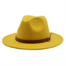 Chapéu masculino e feminino de lã com aba larga, chapéu tipo fedora, estilo panamá, vestido formal de festa, tamanho grande, amarelo e branco 2024 - compre barato