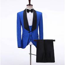Ternos masculinos azul royal e preto, smoking, lapela de cetim, padrinho de casamento, padrinho de casamento (jaqueta + calça + colete + gravata borboleta) c692 2024 - compre barato