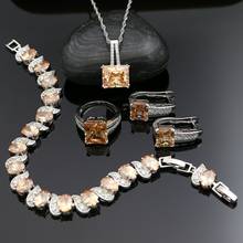 Набор свадебных ювелирных изделий из стерлингового серебра 925 пробы с кубическим цирконием, белый кристалл для женщин, серьги-гвоздики, подвеска, ожерелье, браслет, кольцо 2024 - купить недорого