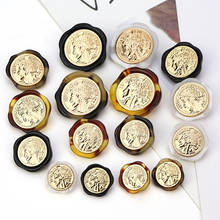 6pcs Retro Woman Metal Gold Decorative Buttons for Clothing Craft Needlework 17.5mm/30mm Irregular Resin Sewing Coat Accessories 2024 - buy cheap