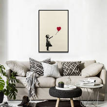 Banksy Graffiti Street Art Girl con globo, póster de tela de seda, lienzo nórdico, impresión artística, póster, arte de pared, decoración del hogar 2024 - compra barato