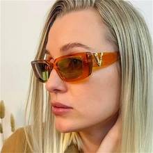 Прозрачные оранжевые нестандартные прямоугольные женские солнцезащитные очки узкие квадратные оттенки женские очки винтажные очки 2024 - купить недорого