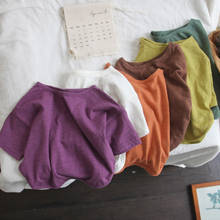 Летняя корейская детская разноцветная футболка с короткими рукавами хлопковый топ в стиле ретро для мальчиков и девочек, P4324 2024 - купить недорого