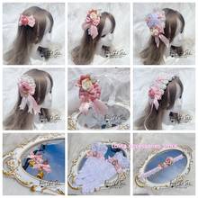 Original Retro Gorgeous Sweet Lolita Pink Flower Wedding Series KC Headband Lace Bow Bead Gloves Hairpin Top Hat Hair Ornaments 2024 - buy cheap