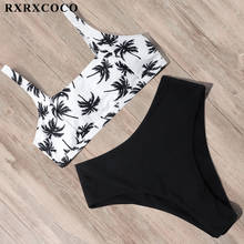 RXRXCOCO-Bikini de cintura alta para mujer, bañador de leopardo con Push-Up, ropa de playa para mujer, traje de baño con estampado de teñido anudado 2021 2024 - compra barato