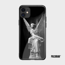 Preto branco anjo estátua de vidro silicone macio caso do telefone capa escudo para o iphone se 6s 7 8 plus x xr xs 11 12 mini pro max 2024 - compre barato