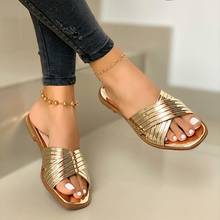 2021 senhoras chinelos de praia sapatos de verão bling ouro feminino plana slides ao ar livre sapatos casuais senhoras sandálias plus size 35-43 2024 - compre barato