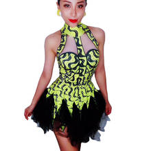 Sparkling strass teste padrão listrado impressão malha gaze mini vestidos de festa vestido para mulher boate dança mostrar palco wear 2024 - compre barato