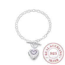 925 Sterling Silver Bracelet,Wedding Jewelry Accessories,Fashion Purple Stone Crystal Heart Silver Bracelets Bangle for Women 2024 - купить недорого