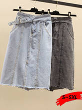 Джинсовая юбка большого размера, джинсовая юбка, женский комбинезон, размеры XXXL, 4XL, Женская Осенняя юбка с высокой талией, повседневный ремень 2024 - купить недорого