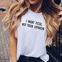 Eu quero pizza impressão verão camiseta feminina o-pescoço algodão manga curta engraçado t camisa feminina topo solto camisa femme preto branco 2024 - compre barato