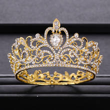 Trendy Gold Silver color  Rhinestone Crystal Round Crown Princess tiara Bridal Headpiece Hair Jewelry Wedding Hair Accessories 2024 - buy cheap