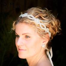 Powmuco tiara de strass oval cristal ajustável, faixa de cabelo branca faça você mesmo acessórios para cabelos decoração vestido feminino 2024 - compre barato