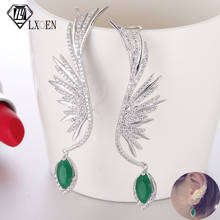 Lxt6 brincos longos com asas da moda, com zircônia verde dangle, brincos de casamento para mulheres, joias para presente 2024 - compre barato