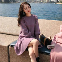 2019 primavera outono nova coréia mulheres vestido de tricô moda grosso midi inverno vestido quente lanterna sleevefashion camisola vestidos 2024 - compre barato