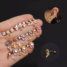 Pendiente con forma de flor y hojas para mujer, arete de 20g con forma de serpiente, Circonia cúbica, zirconia, circonita, zirconita, cristal Multicolor, cadena Tragus, Piercing corporal, 1 unidad 2024 - compra barato