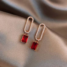 USTAR New Red Crystal Drop Earrings for Women Girls Full Rhinestone Geometric Dangle Earring Fashion Wedding Jewelry Gifts 2024 - buy cheap