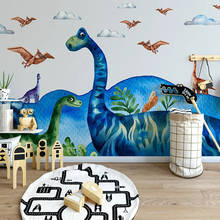 Papel de parede autoadesivo personalizado 3d, fundo de parede de dinossauro moderno para quarto infantil, à prova d'água 2024 - compre barato