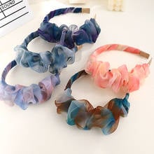 Fashion Hair Hoop Vintage Women Mesh Tie-dye Printed Pleated Headband Cross Knot HairBand Bezel Girls Headwear Hair Accessories 2024 - buy cheap