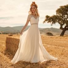 New Arrival Beach Wedding Dresses 2020 Lace A Line V Neck Vestido De Noiva Short Sleeve Custom Made Bohemian Wedding Gowns 2024 - buy cheap