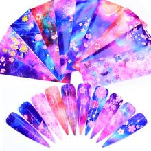 Folhas de unha holográficas wuf, folhas de papel estreladas com flor, adesivo para arte de unha, decoração de rosa e transferência completa com 10 peças 2024 - compre barato