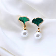 Creative Fashion Green Gingko Leaf Pearl Earrings Elegant Female Wedding Engagement Stud Earrings Charming Party Jewelry Gift 2024 - buy cheap