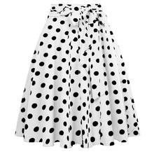 38# Women Pleated Mini Skirts Womens High Waist A-line Skirt Bandage Design Flared Midi Skirts Belt Bow Tie Dot Printing Skirt 2024 - buy cheap