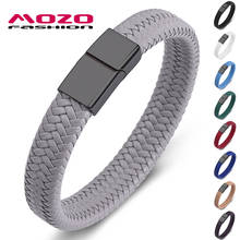 Fashion Punk Men Jewelry Gray Braided Leather Bracelet Black Stainless Steel Magnetic Clasp Fashion Women Bangles 2024 - buy cheap