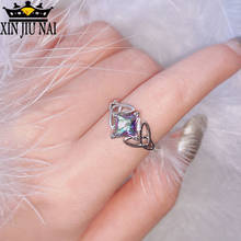 Anel geométrico feminino, anel colorido de arco-íris embutido para mulheres, acessórios femininos, prateado, joias, anel azul 925 2024 - compre barato