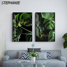 Abstract Golden Letters Canvas Art Fasion Green Plant Posters and Prints for Living Room Nordic Green Wall Art Pictures Decor 2024 - buy cheap