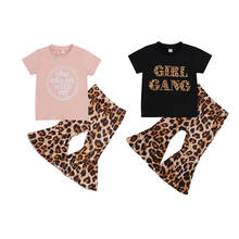 1-6Years Fashion Girls Summer Clothes Outfits 2PCS O-neck Letter Print Pullover T-shirts Tops+Leopard Flare Pants Trousers 2024 - buy cheap
