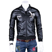 Повседневная мужская кожаная куртка, приталенная, американская версия, Новое поступление, мужские кожаные куртки с вышивкой для мотоцикла C1674 2024 - купить недорого