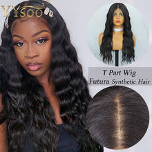 YYsoo Long Black Futura Synthetic Hair T Part Wigs For Black Women Glueless Japan Heat Resistant Loose Wave Wig Natural Hairline 2024 - buy cheap