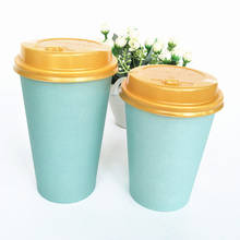 90 tazas decorativas de papel para café, tazas de papel azul con tapa negra, blanca y dorada, 400ml/500ml, 90 unidades 2024 - compra barato