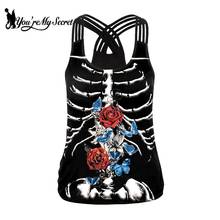 [You're My Secret] Witchy Rose Skeleton Tank Tops Female Street Occult Halter Top Clothing Goth Graphic Fashion Vest For Women 2024 - buy cheap