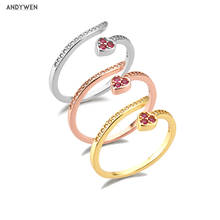 ANDYWEN-Anillos ajustables de Plata de Ley 925 para mujer, joyería fina de lujo, joyería de cristal, joya ajustable de serpiente dorada, rosa y roja 2024 - compra barato