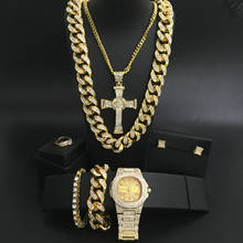 Luxury Men Watch Hip Hop Men Watch &Necklace & Pendant & Bracelet & Ring & Earrings Combo Set Ice Out Cuban Hip Hop For Men 2024 - buy cheap