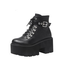 2020 outono gótico punk plataforma de couro patente estiramento chunky salto alto motocicleta ankle boots sapatos femininos mais tamanho LJA872-1 2024 - compre barato